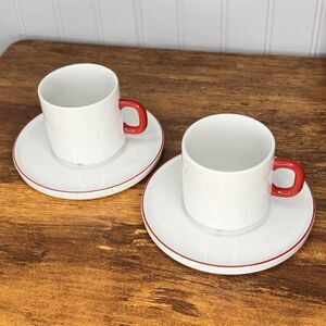 2 RARE Vintage Melitta Friesland Germany Espresso Cup Saucer Life 5112 Red E MCM